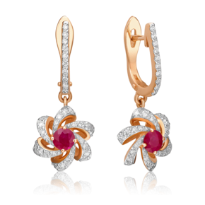 Серьги с английским замком из красного золота с рубином и бриллиантами 02-0773-00-107-1110-30