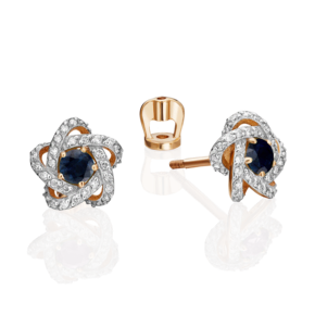 Серьги-пусеты из красного золота с сапфиром и бриллиантами 02-0775-00-105-1110-30