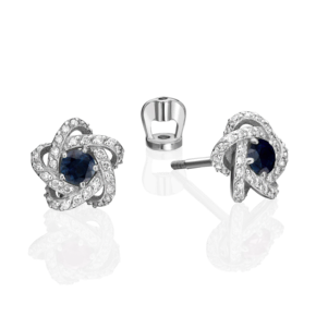 Серьги-пусеты из белого золота с сапфиром и бриллиантами 02-0776-00-105-1120-30