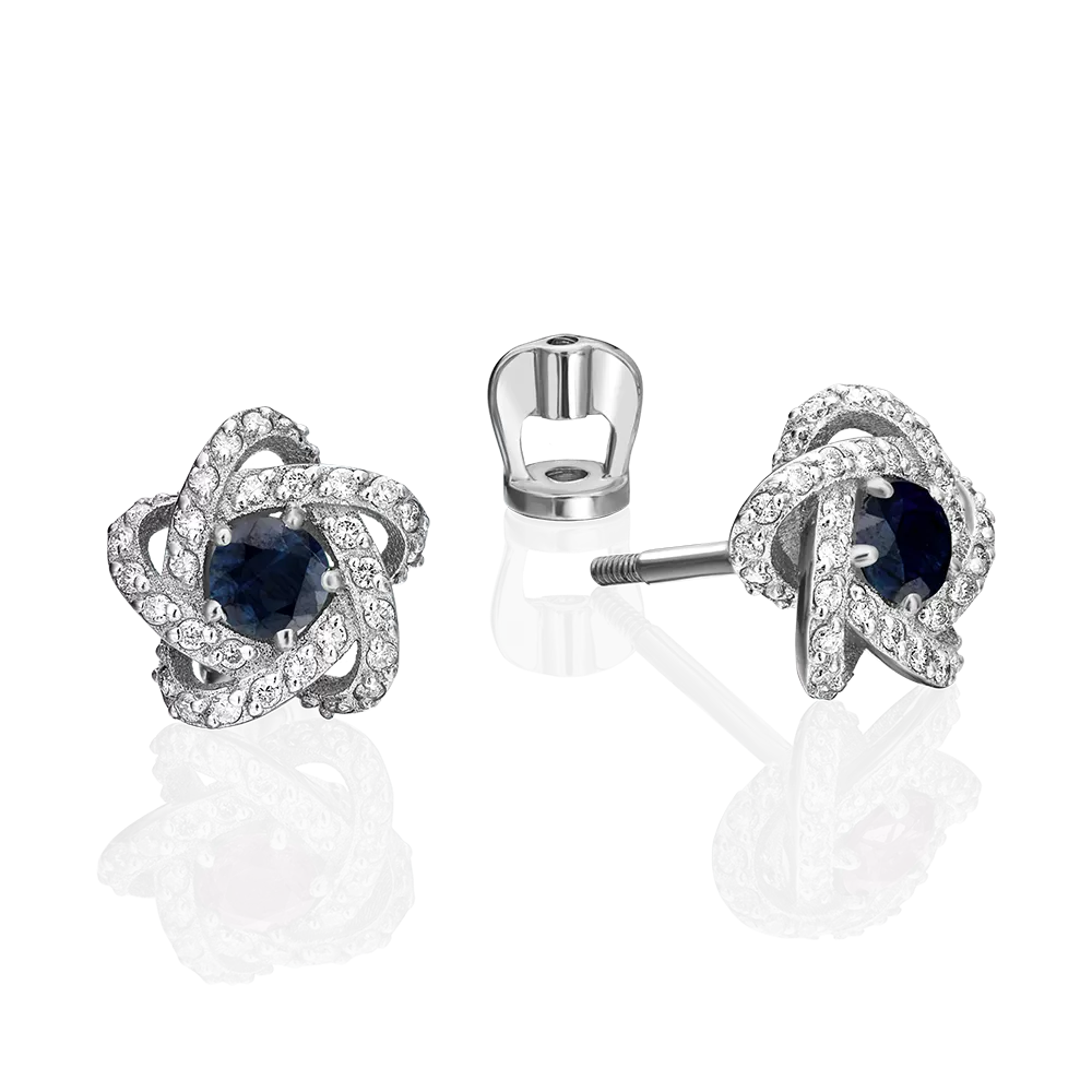 Серьги-пусеты из белого золота с сапфиром и бриллиантами 02-0776-00-105-1120-30