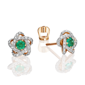 Серьги-пусеты из красного золота с изумрудом и бриллиантами 02-0775-00-106-1110-30