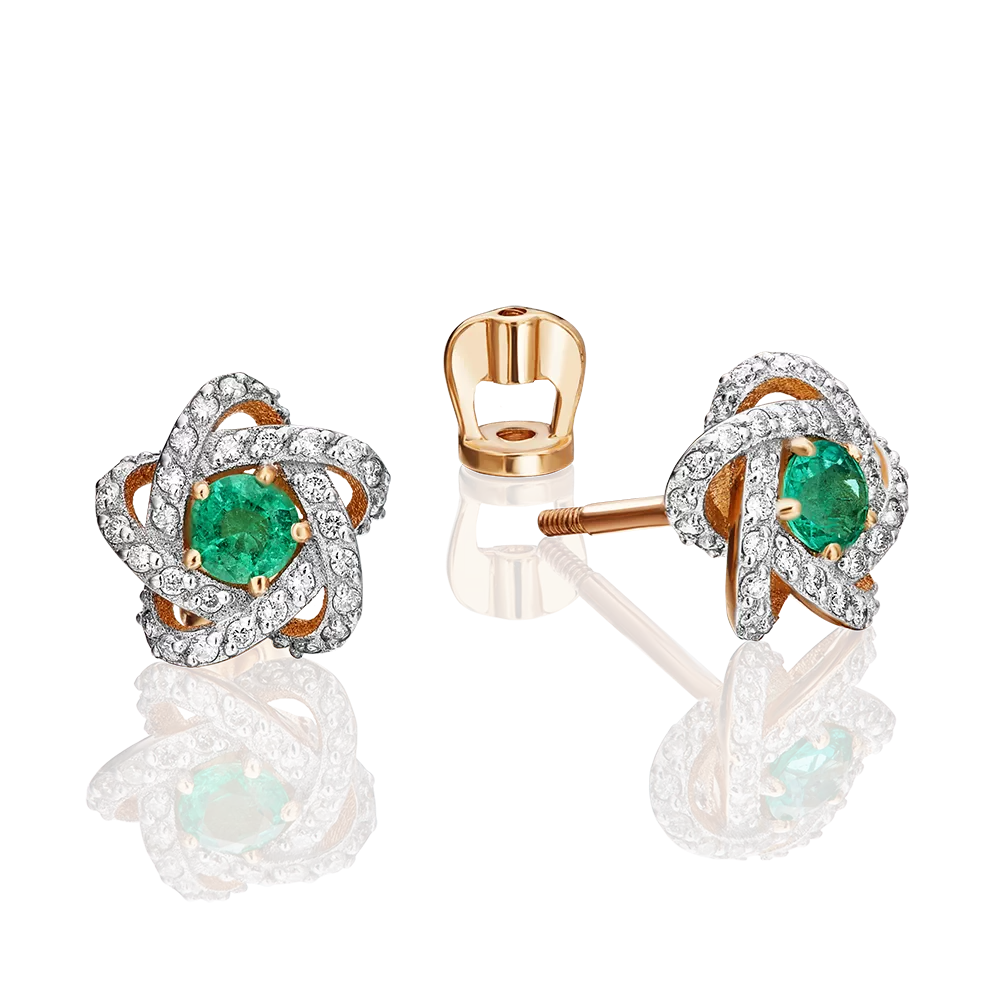 Серьги-пусеты из красного золота с изумрудом и бриллиантами 02-0775-00-106-1110-30