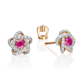 Серьги-пусеты из красного золота с рубином и бриллиантами 02-0775-00-107-1110-30