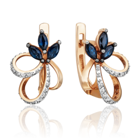 Серьги с английским замком из красного золота с сапфирами и бриллиантами 02-0777-00-105-1110-30
