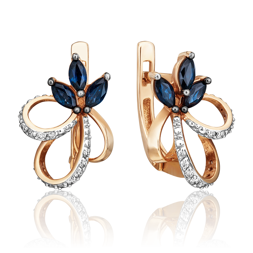 Серьги с английским замком из красного золота с сапфирами и бриллиантами 02-0777-00-105-1110-30