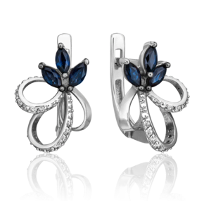 Серьги с английским замком из белого золота с сапфирами и бриллиантами 02-0778-00-105-1120-30