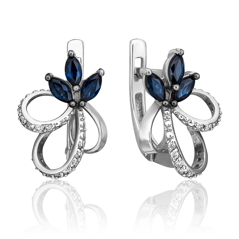Серьги с английским замком из белого золота с сапфирами и бриллиантами 02-0778-00-105-1120-30