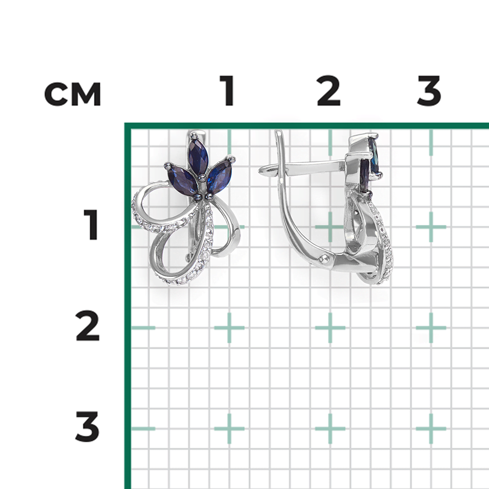 Серьги с английским замком из белого золота с сапфирами и бриллиантами 02-0778-00-105-1120-30