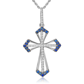 Декоративный крест из белого золота с сапфирами и бриллиантами 03-0443-00-105-1120-30