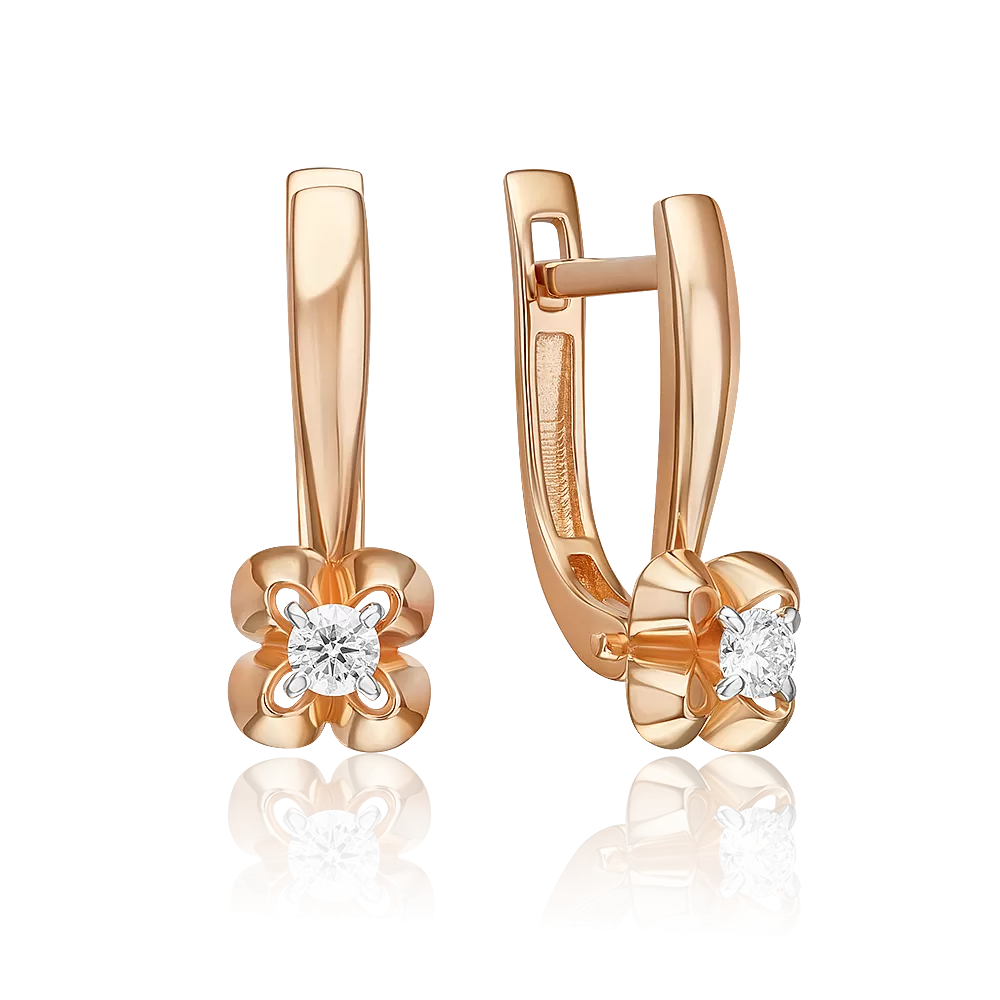 Серьги с английским замком из красного золота с бриллиантом 02-5414-00-101-1110