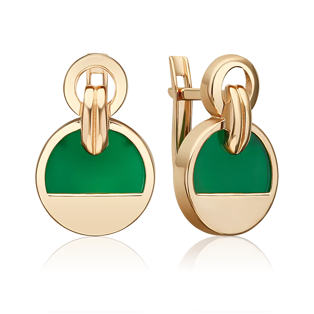 Серьги с английским замком из красного золота с агатом 02-5464-00-749-1110