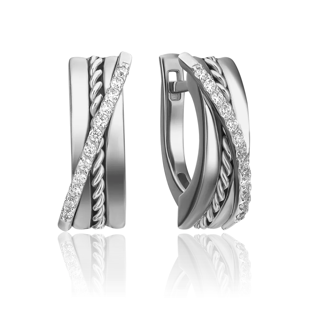 Серьги с английским замком из белого золота с бриллиантами 02-4341-00-101-1120-30