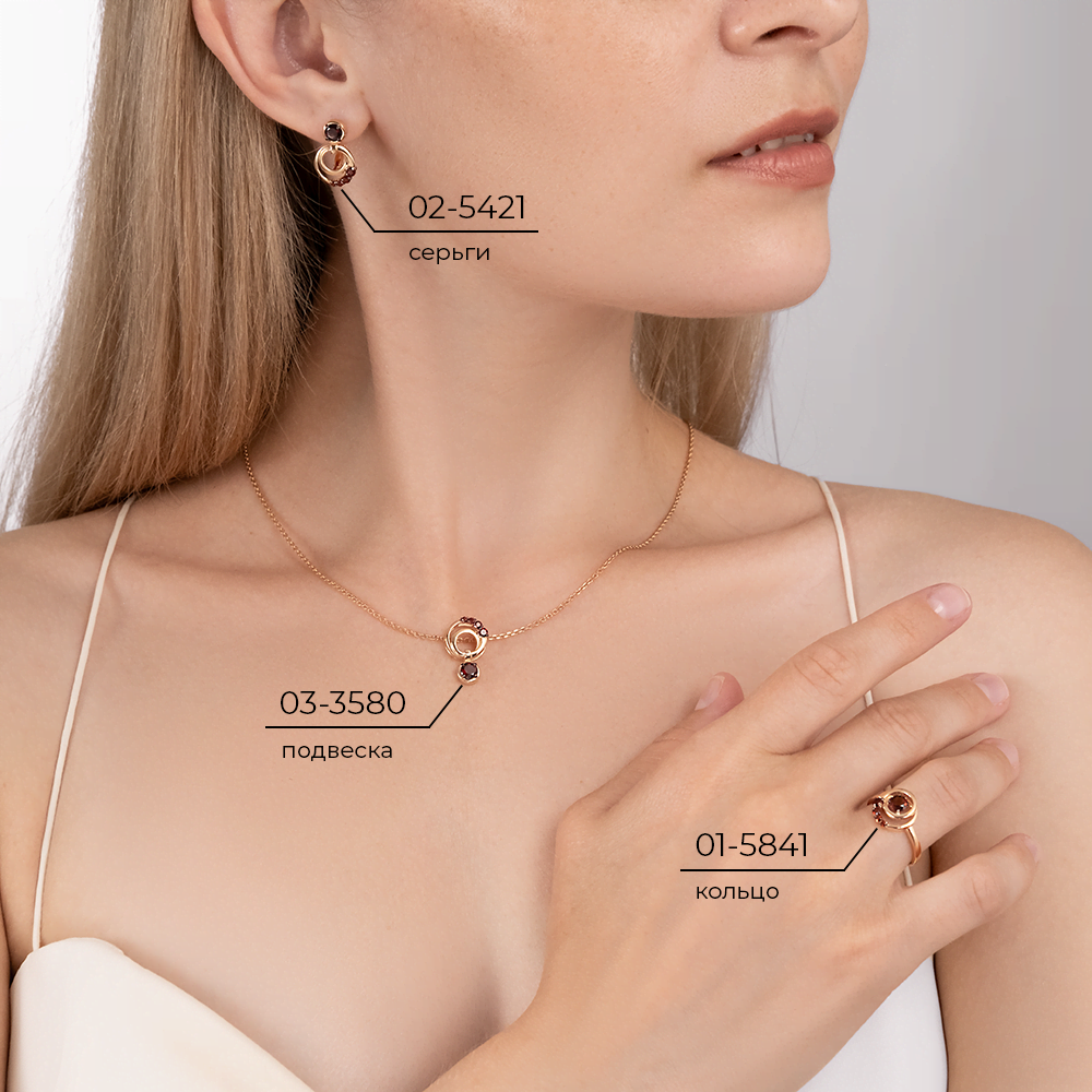 Серьги с английским замком из красного золота с гранатами 02-5421-00-204-1110