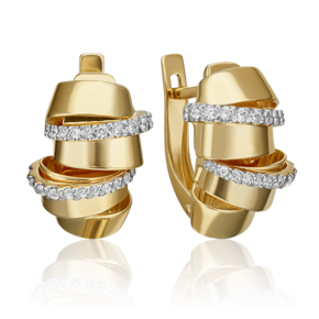 Серьги с английским замком из лимонного золота с фианитами