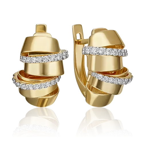 Серьги с английским замком из лимонного золота с фианитами 02-4586-00-401-1130-48