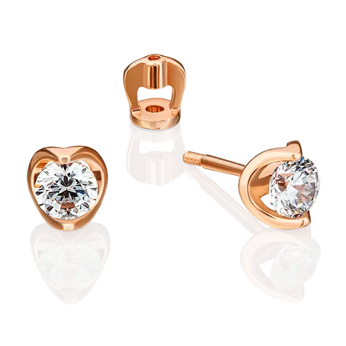 Серьги-пусеты из красного золота с фианитом 02-4608-00-401-1110