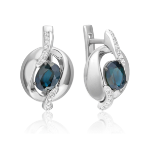 Серьги с английским замком из белого золота с сапфиром и бриллиантами 02-5216-00-105-1120