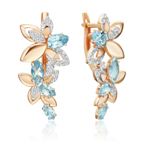 Серьги «Осенний вальс» с английским замком из красного золота с топазами и натуральными топазами white 02-5566-00-201-1110