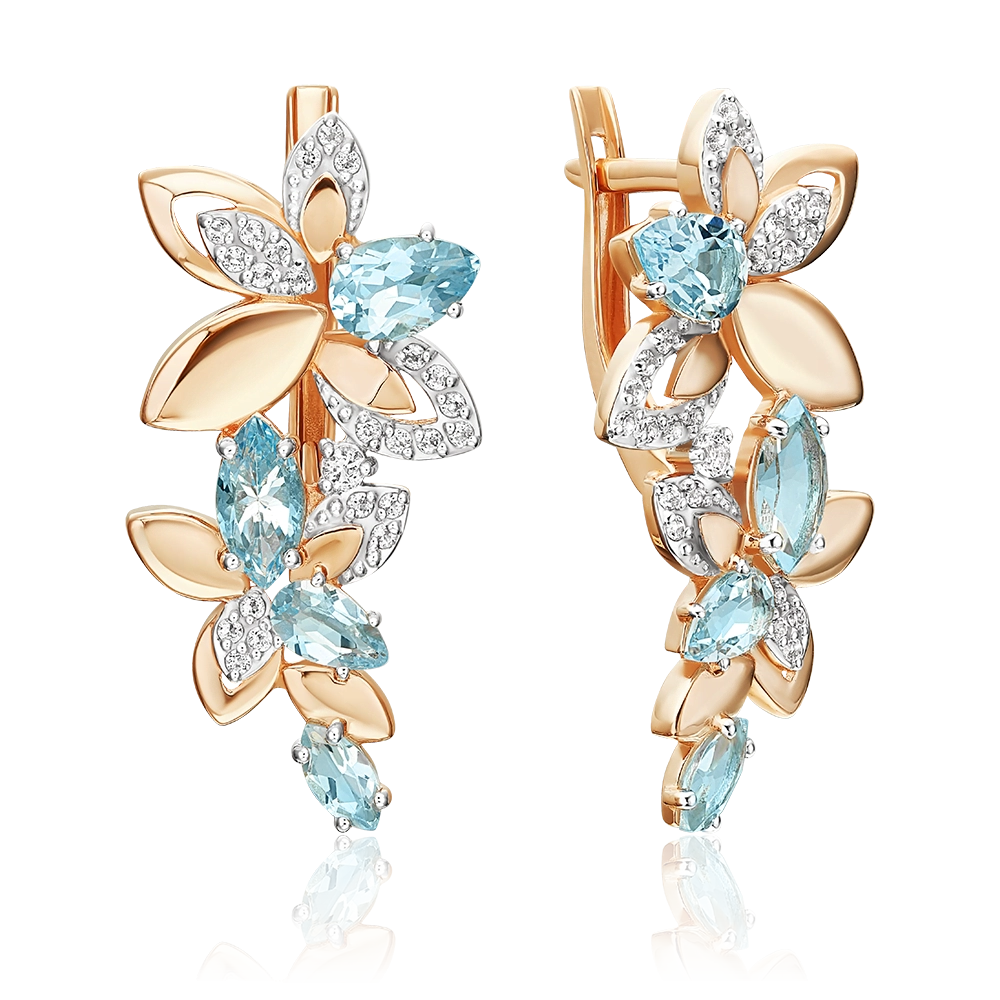 Серьги «Осенний вальс» с английским замком из красного золота с топазами и натуральными топазами white 02-5566-00-201-1110