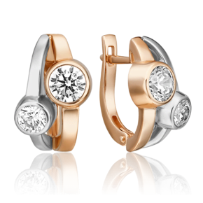 Серьги с английским замком из комбинированного золота с фианитами 02-4512-00-501-1111-38