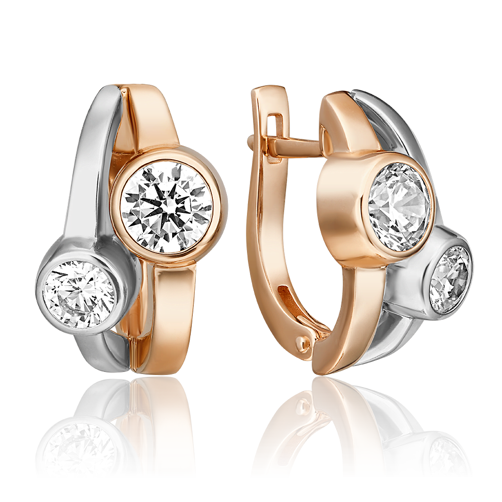 Серьги с английским замком из комбинированного золота с фианитами 02-4512-00-501-1111-38