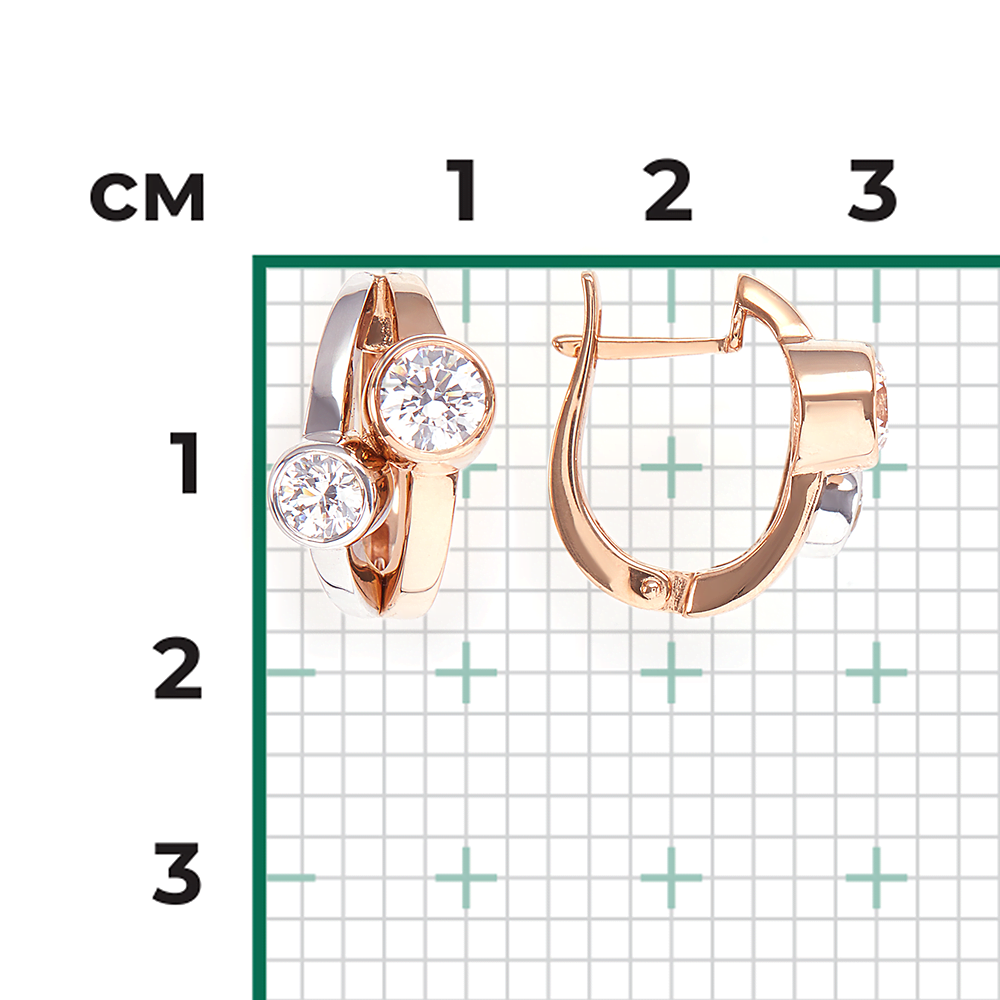 Серьги с английским замком из комбинированного золота с фианитами 02-4512-00-501-1111-38