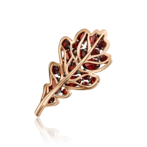 Брошь «Дубовый лист» из красного золота с гранатами 04-0233-00-204-1110-57