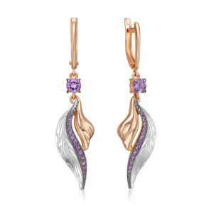 Серьги «Стихия Воздуха» с английским замком из комбинированного золота с аметистами 02-5168-00-203-1111