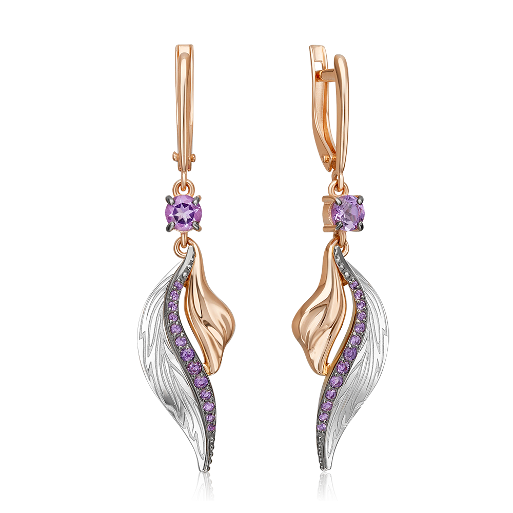 Серьги «Стихия Воздуха» с английским замком из комбинированного золота с аметистами 02-5168-00-203-1111