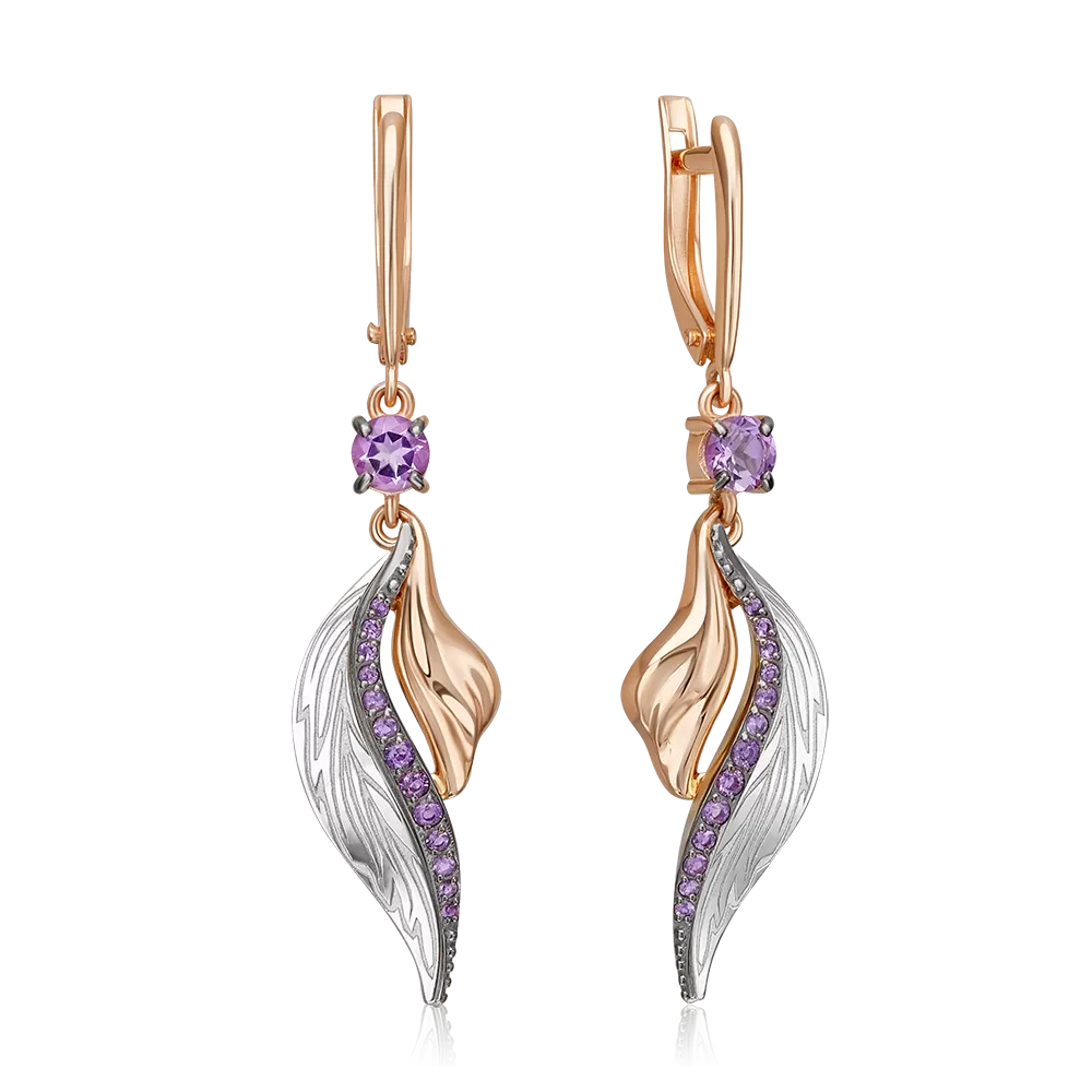 Серьги «Стихия Воздуха» с английским замком из комбинированного золота с аметистами 02-5168-00-203-1111