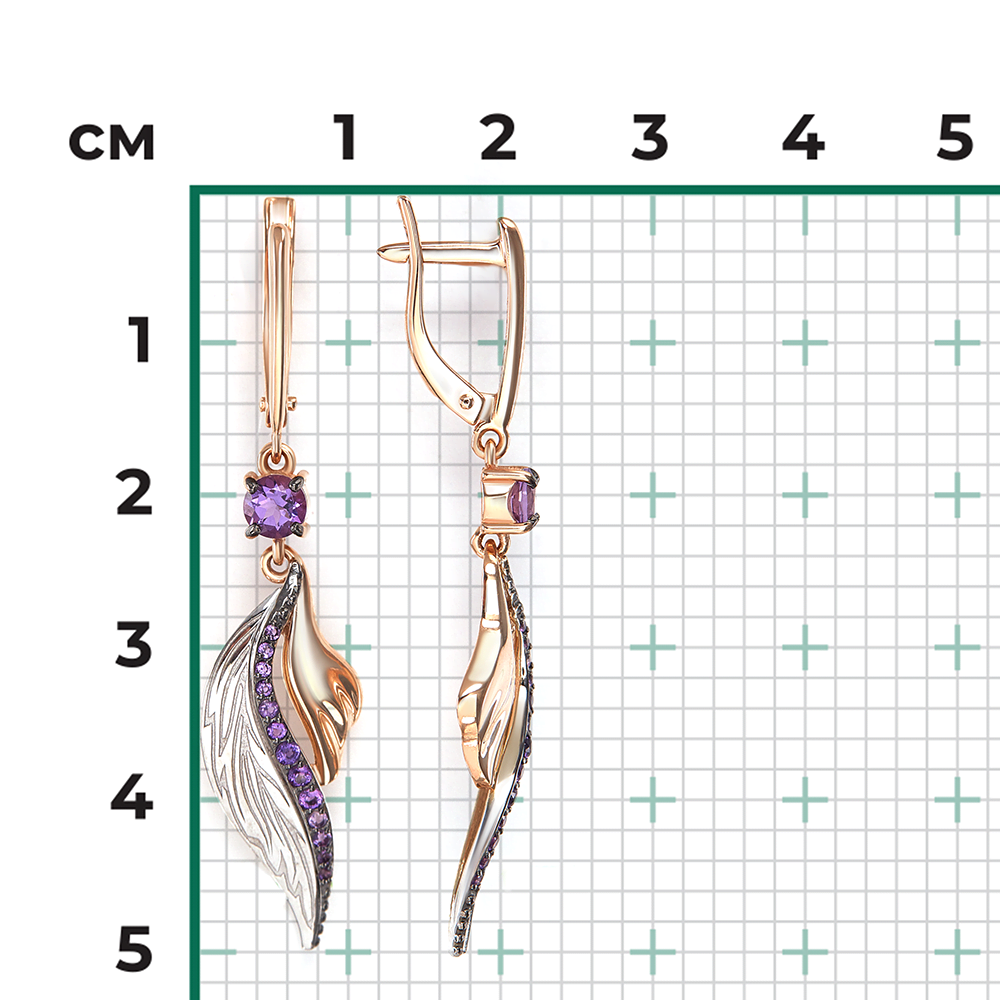 Серьги «Стихия Воздуха» с английским замком из комбинированного золота с аметистами 02-5168-00-203-1111