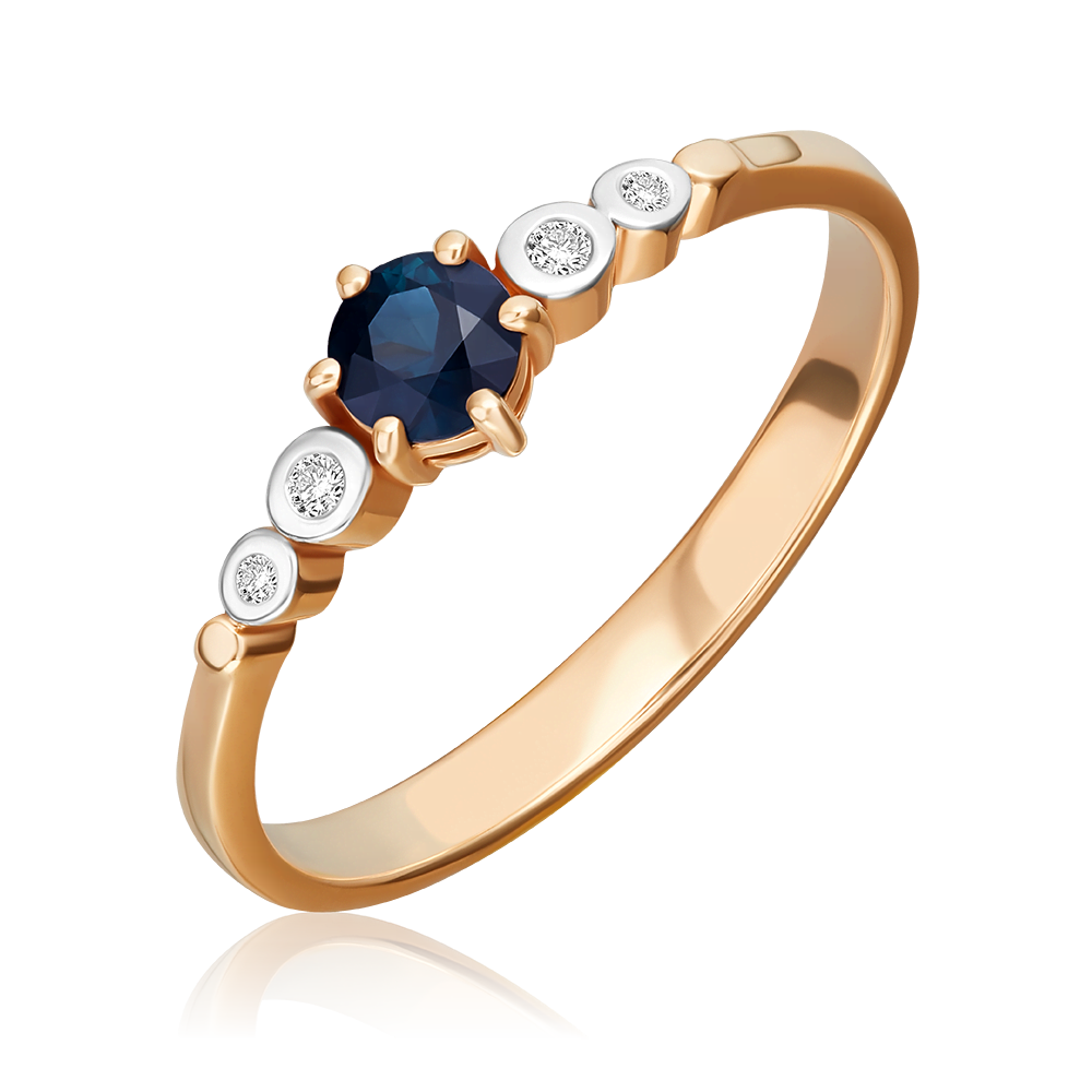 Кольцо из красного золота с сапфиром и бриллиантами 01-0543-00-105-1110