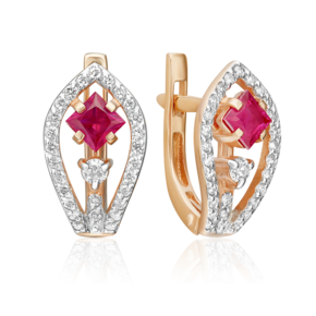 Серьги с английским замком из красного золота с рубином и бриллиантами 02-0814-00-107-1110-30