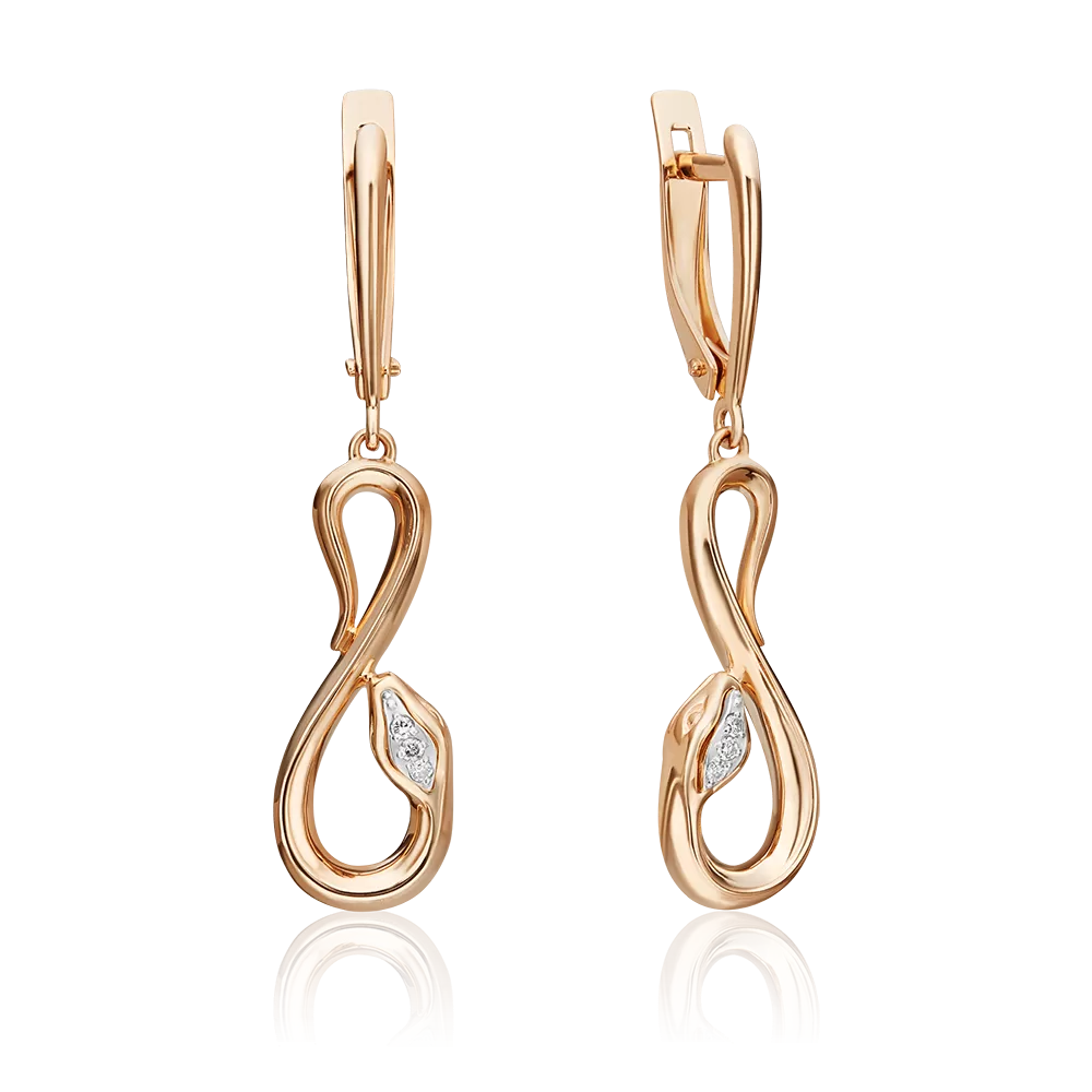 Серьги «Змеи. Безграничность возможностей» с английским замком из комбинированного золота с бриллиантами 02-4813-00-101-1111