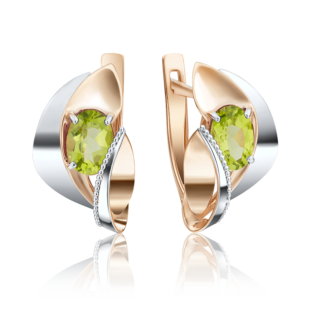 Серьги с английским замком из комбинированного золота с хризолитом 02-4038-00-205-1111-46