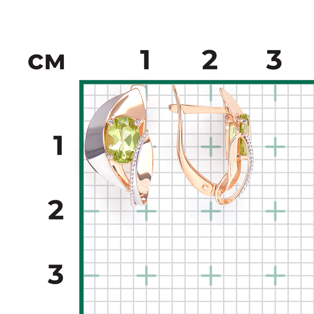 Серьги с английским замком из комбинированного золота с хризолитом 02-4038-00-205-1111-46