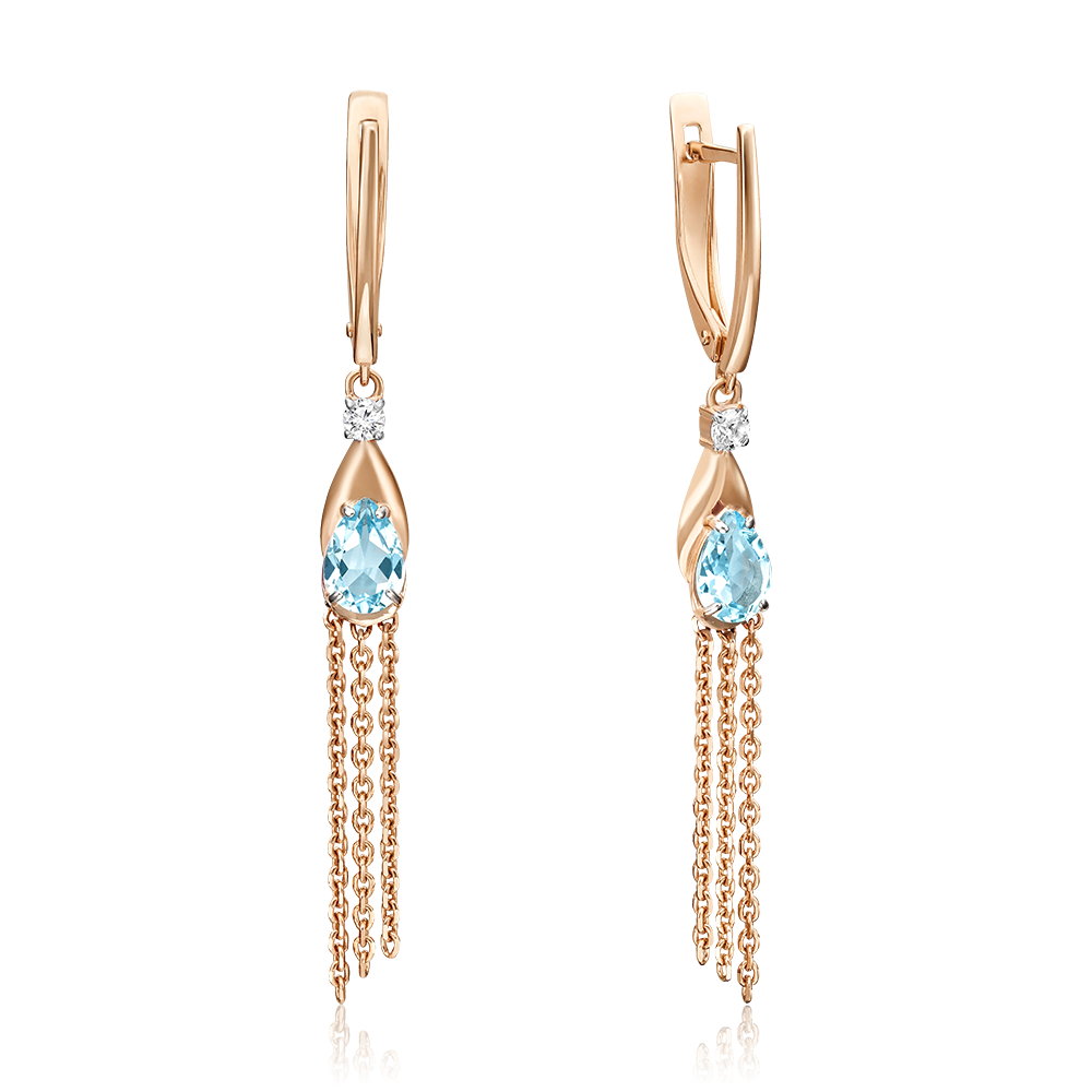 Серьги с английским замком из красного золота с топазом и натуральным топазом white 02-4554-00-201-1110-57