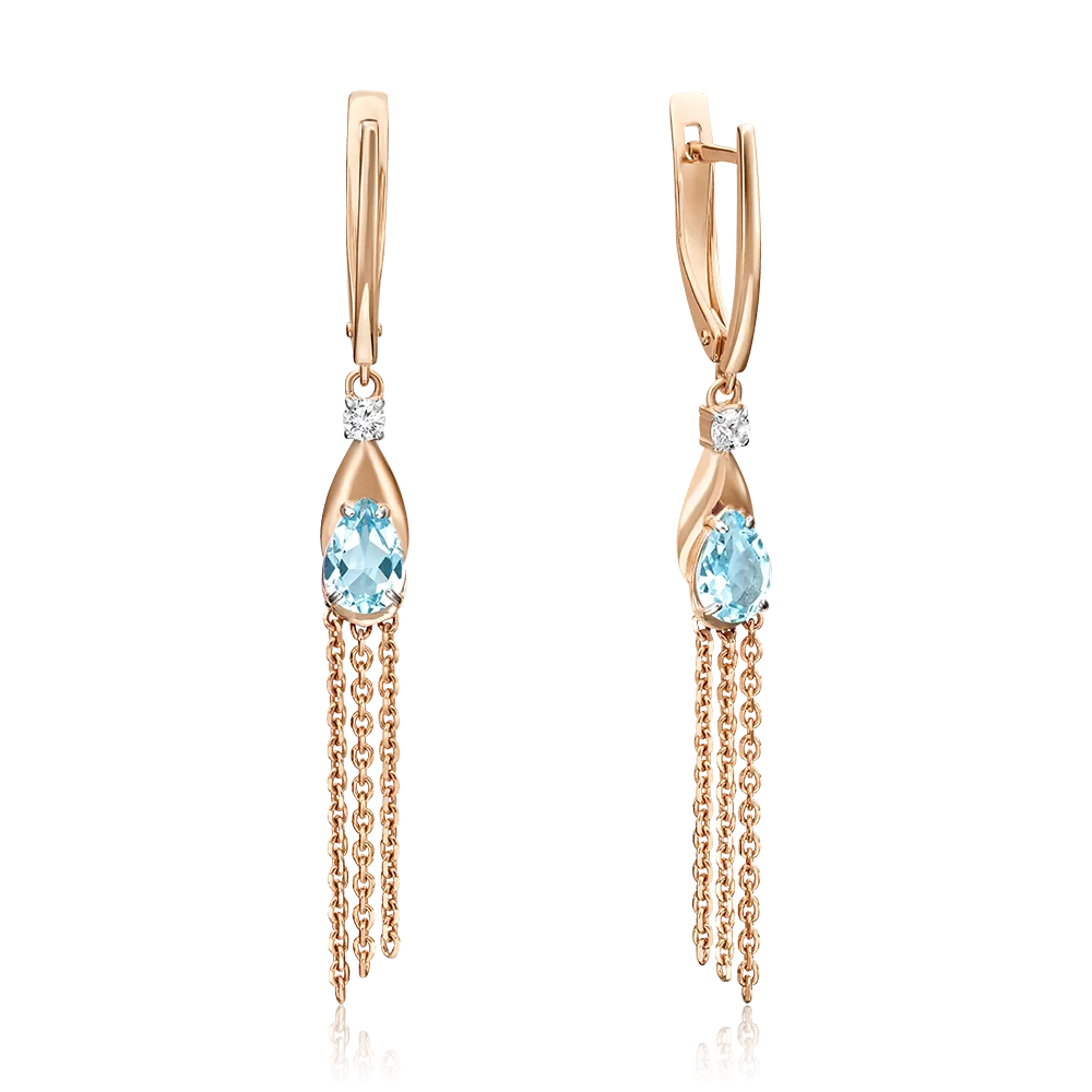 Серьги с английским замком из красного золота с топазом и натуральным топазом white 02-4554-00-201-1110-57