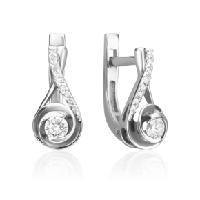 Серьги с английским замком из белого золота с бриллиантами 02-0962-00-101-1120-30