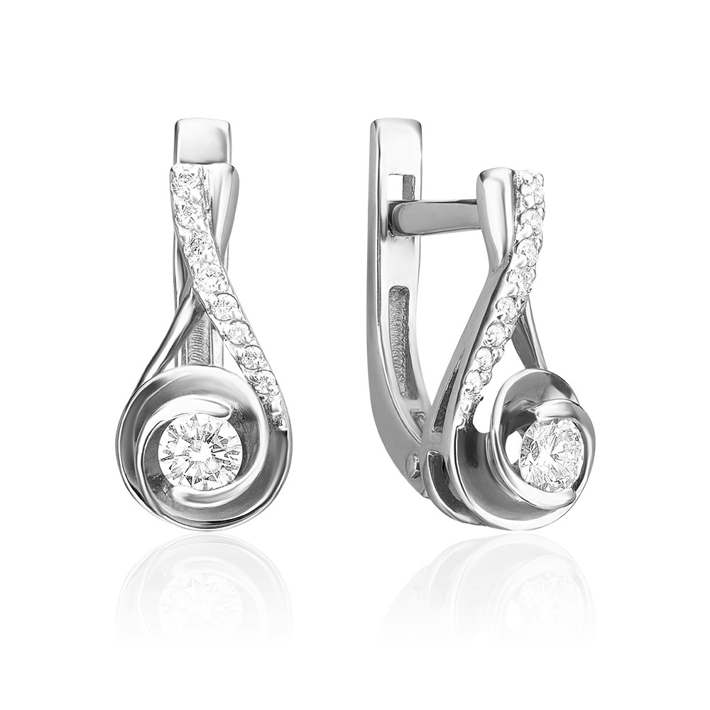 Серьги с английским замком из белого золота с бриллиантами 02-0962-00-101-1120-30