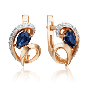 Серьги с английским замком из красного золота с сапфиром и бриллиантами 02-0965-00-105-1110-30