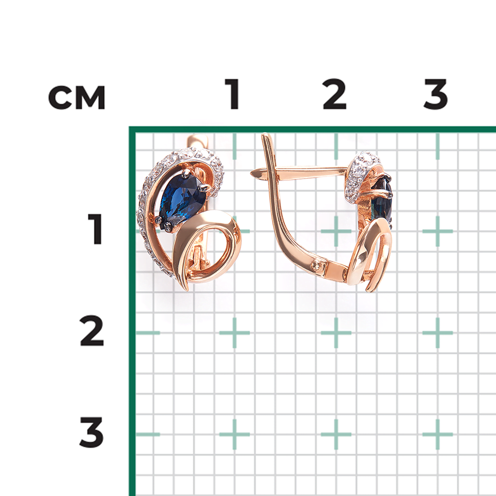 Серьги с английским замком из красного золота с сапфиром и бриллиантами 02-0965-00-105-1110-30