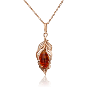 Подвеска «Перо» из красного золота с янтарём 03-3001-00-271-1110-46