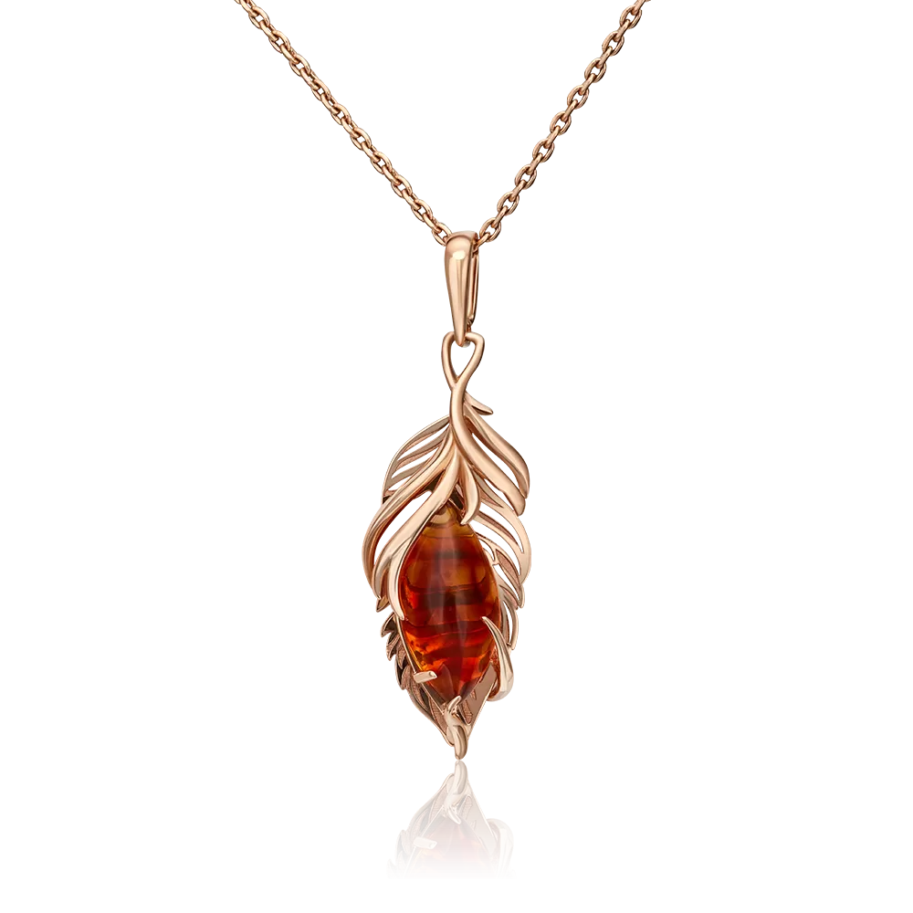 Подвеска «Перо» из красного золота с янтарём 03-3001-00-271-1110-46