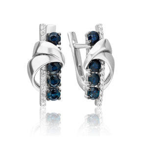 Серьги с английским замком из белого золота с сапфирами и бриллиантами 02-5253-00-105-1120