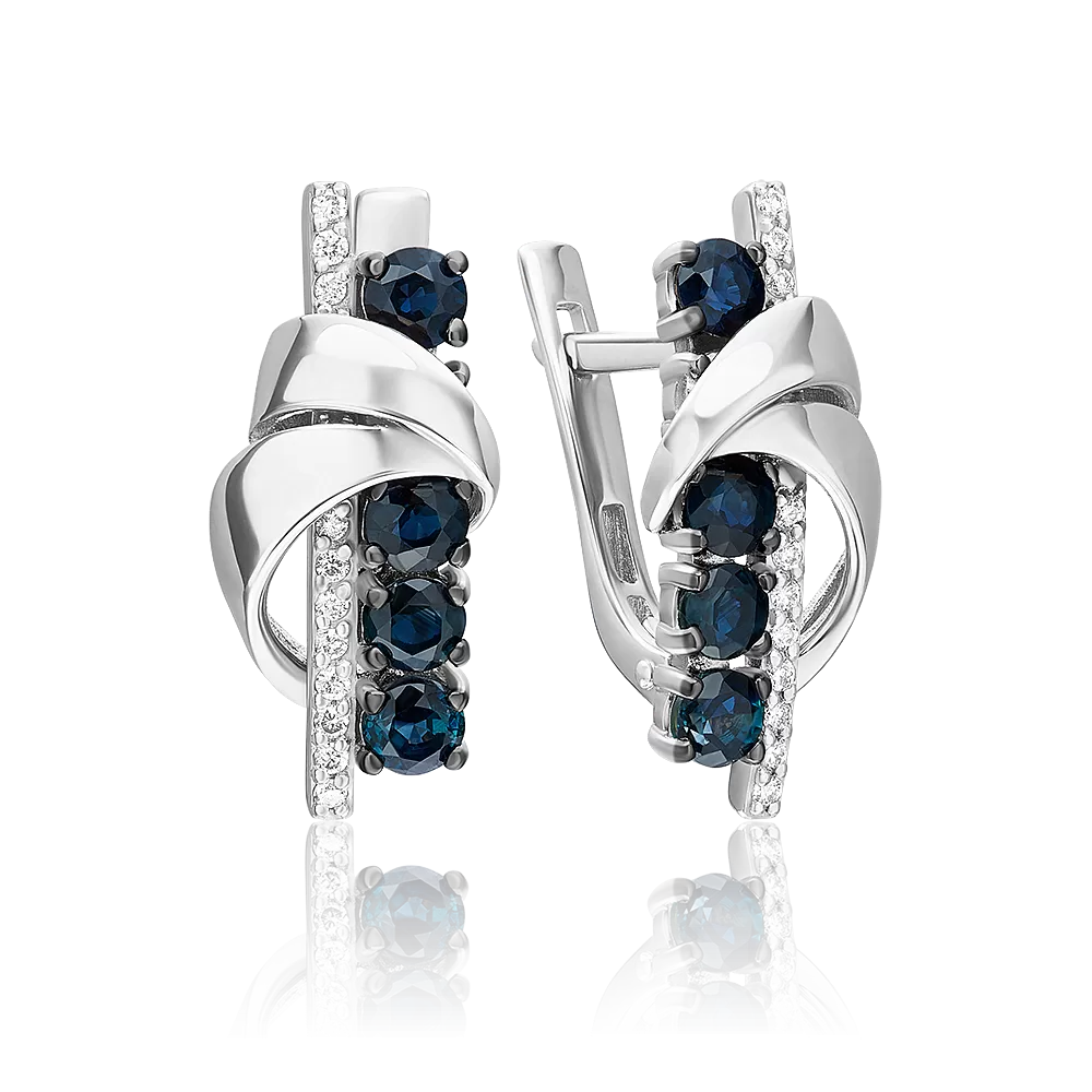 Серьги с английским замком из белого золота с сапфирами и бриллиантами 02-5253-00-105-1120