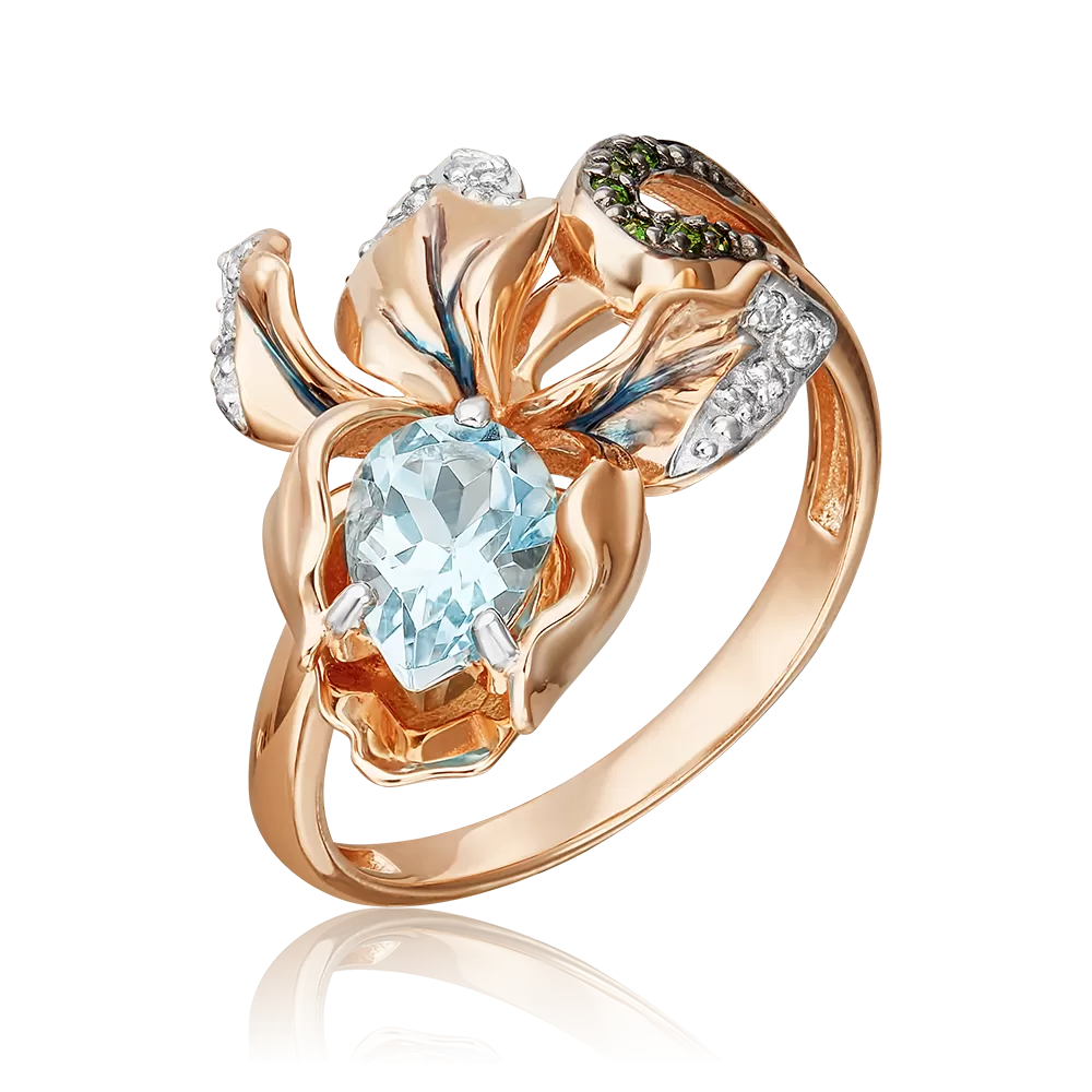 Кольцо «Ирис» из красного золота с миксом камней и эмалью 01-5427-00-713-1110-57
