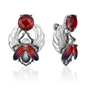 Серьги «Скарабеи» с английским замком из серебра с фианитом и эмалью 02-4778-00-404-0200-68