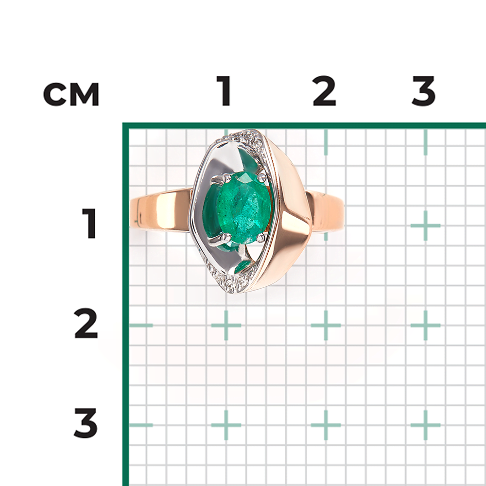 Кольцо из комбинированного золота с изумрудом и бриллиантами 01-5731-00-106-1111