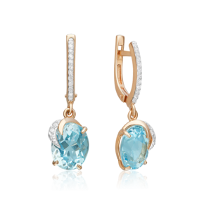 Серьги с английским замком из красного золота с топазом и фианитами 02-2952-00-207-1110-46